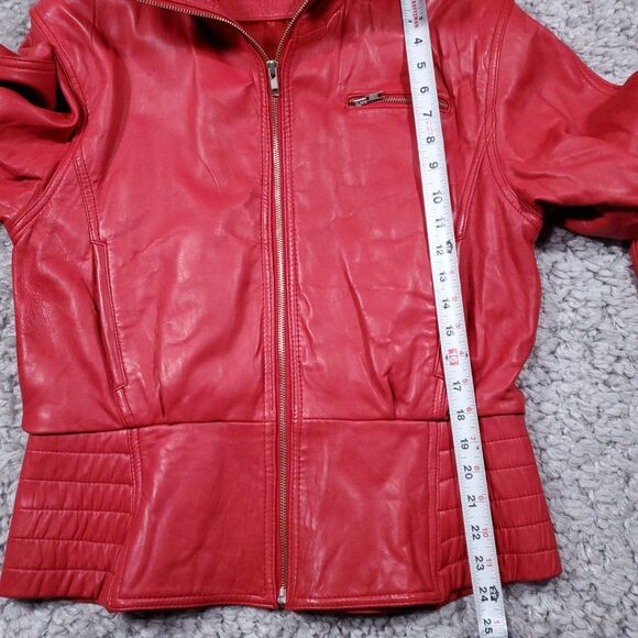 Vintage Georgetown Leather Design Hooded Biker Jacket Red Size Large Full Zip - Picture 14 of 15